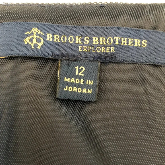 Brooks Brothers Explorer Wool Midi Pencil Skirt Navy Off White Check Print Sz 12 - Picture 9 of 13